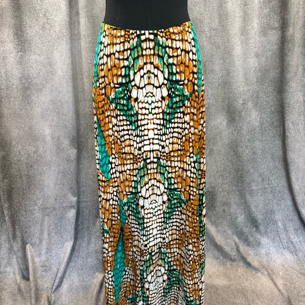 East 5th Teal, Tan and White Printed Maxi Skirt